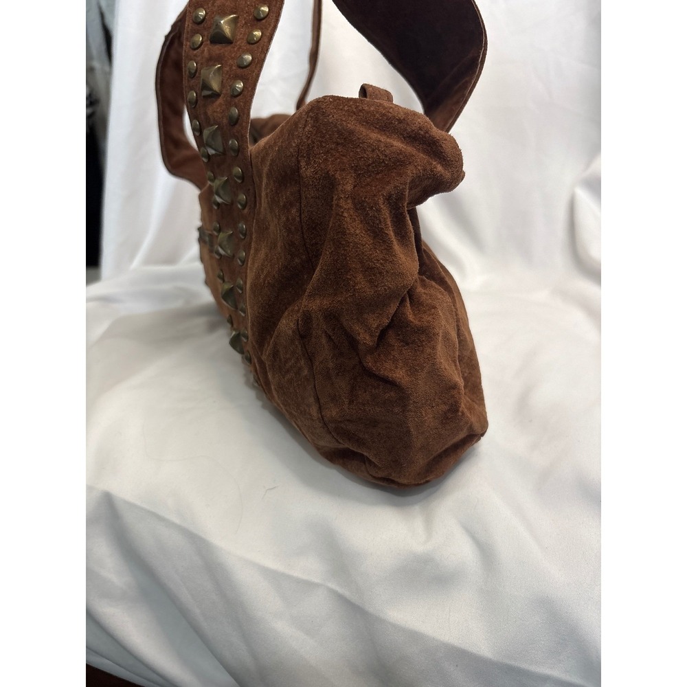 Wilsons Leather Maxima Brown Suede Studded Barrel Shoulder Bag Boho Western Hobo - Picture 4 of 7
